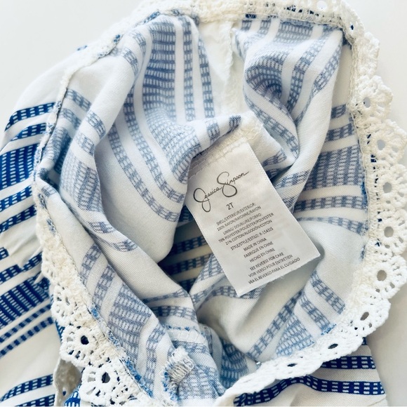 BEAUTIFUL Jessica Simpson Blue and White Striped Romper SET - Girls 2T - Picture 5 of 6